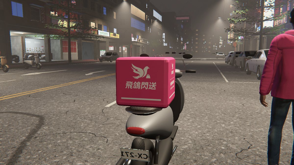 阿凱的外送機車，後座是飛鴿閃送的外送箱