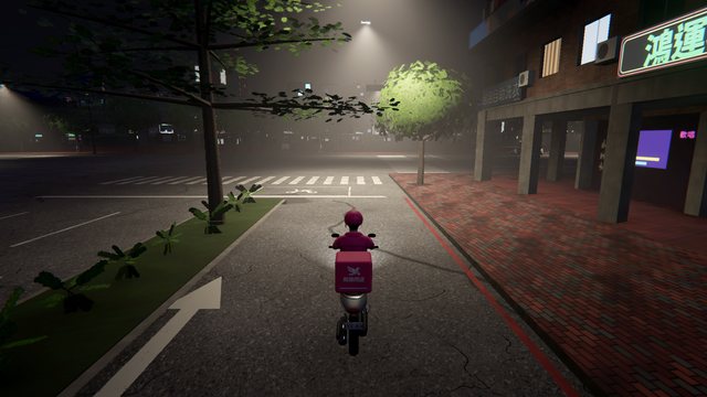 阿凱騎車經過騎樓旁的街道